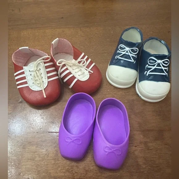 doll blue high-top sneaker with white laces, red tennis shoes& purple slip ons - Picture 1 of 6